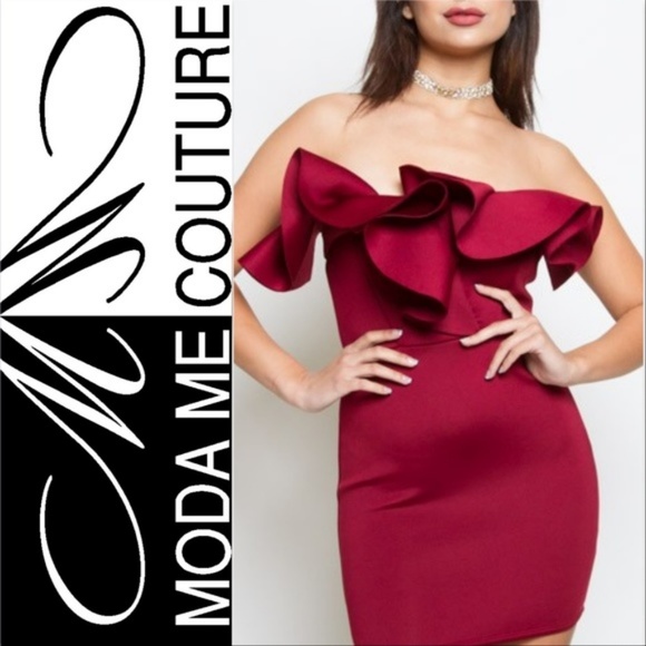 DRESS MINI FORMAL ANISA BURGUNDY DRESS - Picture 2 of 3